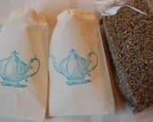 10 Tea Party Favor Bags with French Lavender Buds - Vintage Teal Blue Teapot Organic Cotton Gift Bags 3x5 Il_170x135