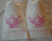 10 Personalized Tea Party Favor Bags - Vintage Teapot Organic Cotton Gift Bags 3x5 Il_170x135