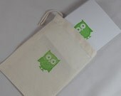 Cute Owl Stationary - Set of 5 Lime Green Owl Cards with Envelopes Packaged in Muslin Gift Bag - You choose ink color Il_170x135
