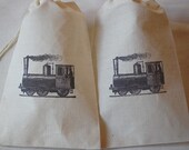 15 Black Vintage Choo Choo Train Birthday Party Organic Muslin Cotton Favor Gift Bags 4x6