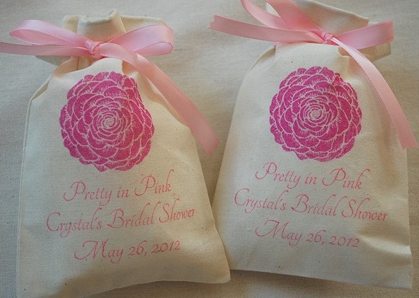 50 Personalized Pink Wedding / Bridal Shower Favor Bags - Flower with Ribbon - Your choice of text, ribbon and ink Il_170x135