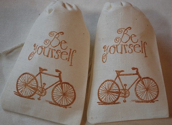 10 Wedding Favor Bags - Be Yourself with Bicycle - 3x5 inch - choose your ink color Il_170x135