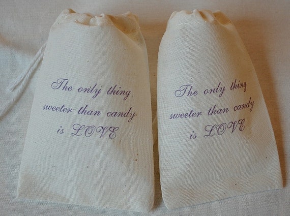 100 Wedding Organic Muslin Favor Gift Bags - The Only Thing Sweeter Than Candy is LOVE 3x5 Purple Il_570xn