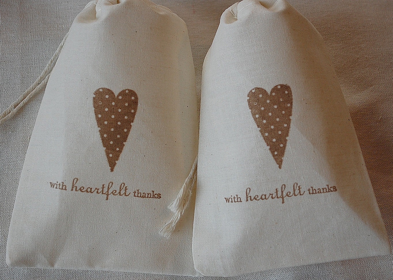 10 Coffee Brown Polka Dot Heart Thank You Wedding Muslin Favor Gift Bags 4x6 Great for Weddings Il_570xn