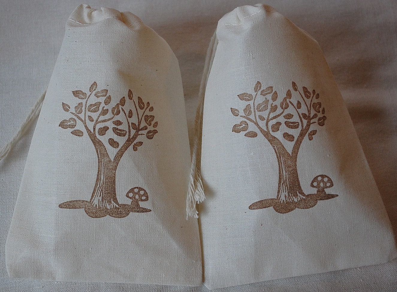 10 Woodland Tree Favor Bags - Organic Muslin Cotton 4x6 gift bags Great for Weddings & Birthday Parties Il_570xn