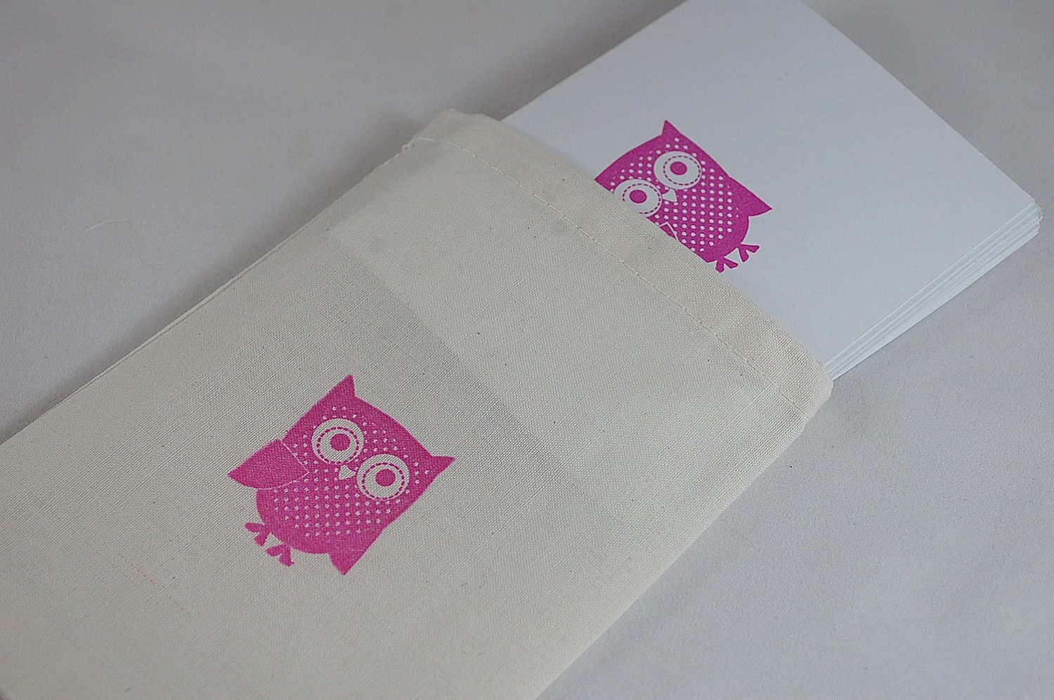 Cute Owl Stationary - Set of 5 Pink Owl Cards with Envelopes Packaged in Muslin Gift Bag - You choose ink color Il_570xn