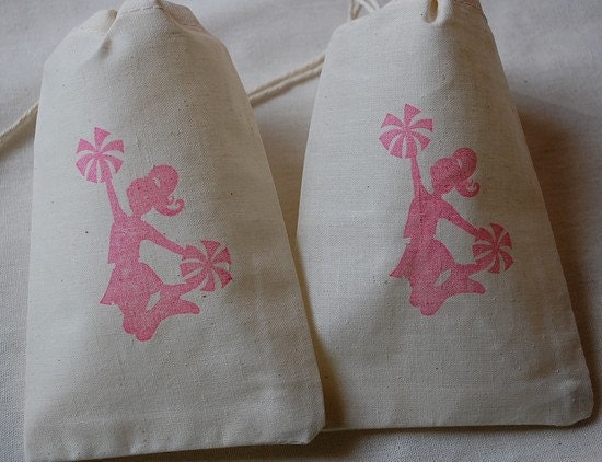 10 Cheerleader Silhouette in Light Pink Birthday Party Favor Bags - Organic Muslin Cotton Gift Bags 4x6 Il_570xn