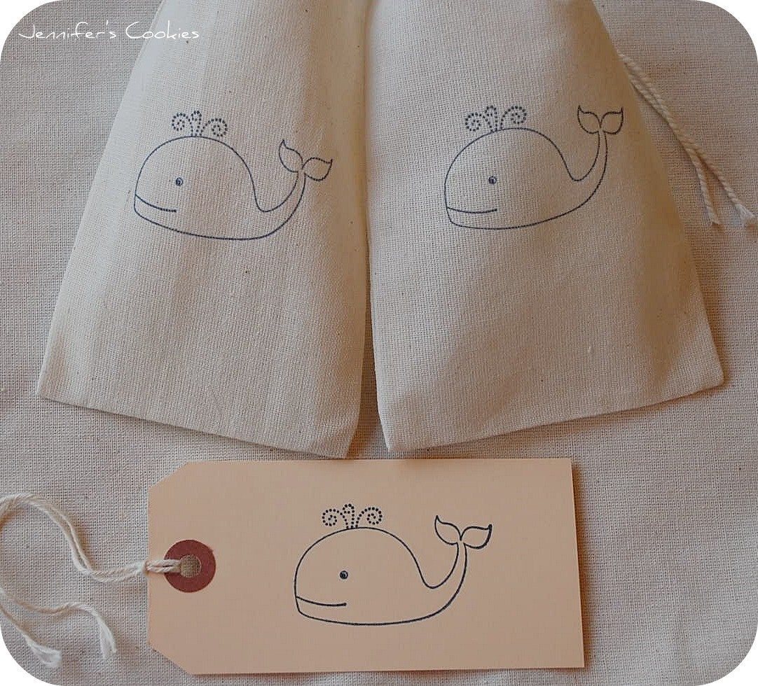 10 Blue Whale Muslin Drawstring Favor Gift Bags 4x6 Great for Baby Showers
