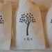 10 Personalized Muslin Favor Bags -  Black Tree of love with initials Drawstring Organic 3x5 gift bags Great for Weddings