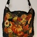 Canvas Black Handbag with Custom Fabric Applique Autumn Floral Fruit Design with Black Fringe