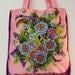 Canvas Tote Custom Design Hand Painted Floral Fabric Appliques