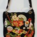 Black Canvas Handbag Custom Sushi Fabric Applique Design and Black Fringe