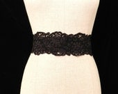 Black Alencon Lace and Black Satin Lux Ribbon Bridal Sash "The Megan"