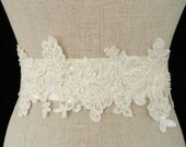 Alencon Lace Pearl Appliqued Bridal Sash "The Gemma"