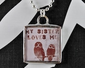 Pink Owl Personalized Sisters Necklace Soldered Glass Art Charm