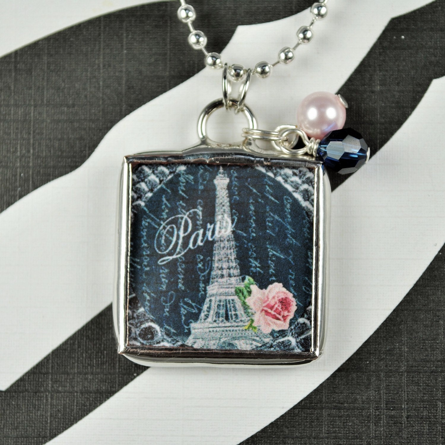 Eiffel Tower Necklace Soldered Glass Pendant Eiffel Tower Charm