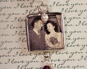 Vintage Style Wedding Photo Bouquet Charm Soldered Glass Bridal Pendant