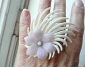 Nathalie large cocktail ring - soft plastic statement ring - pale purple and white - eco friendly upcycled earring repurposed vintage