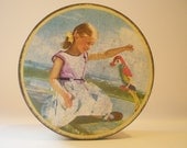 English Tin Box,  Collectible Toffee Tin, Vintage Collectible Storage Container, Summer Day