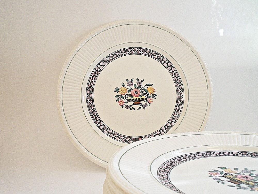 Vintage Salad Plates, Antique Wedgewood Trentham Red, Art Deco