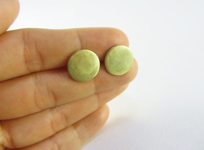 Brass Circle Stud Earrings Small Pair Surgical steel posts Free shipping