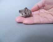 Tabby sleeping kitten - tiny felt model collectible - brown and grey - made to order animal collectible soft sculpture