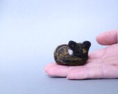 Tiny tortoiseshell cat - needle felted sculpture - asleep - Made to Order- animal collectible soft sculpture