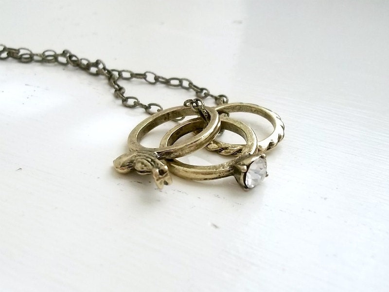 Gold Ring Necklace - Stacked Trio - Little Bird