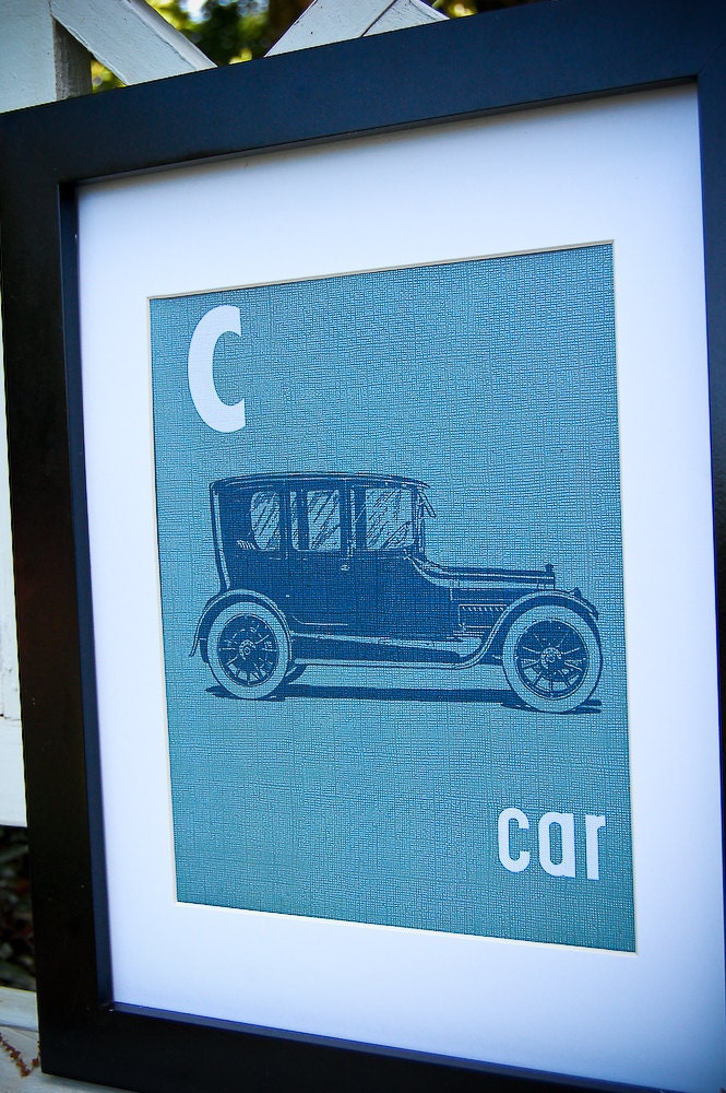 8x10 nursery print C is for Car Vintage Transportation Print