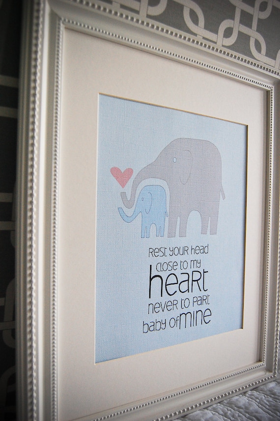 8x10 nursery print baby mine elephants in blues