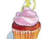 Watercolor Painting - Cupcake Illustration- Pink Lemonade Cupcake Watercolor Art Print - 8x10