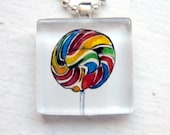 Lollipop Necklace Candy Art Glass Tile Pendant