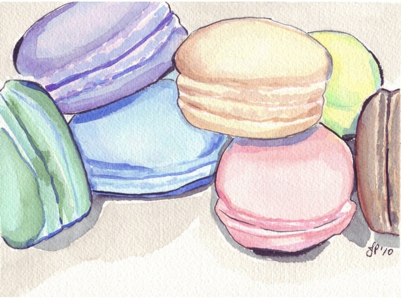Macarons Watercolor Art Print, 8x10