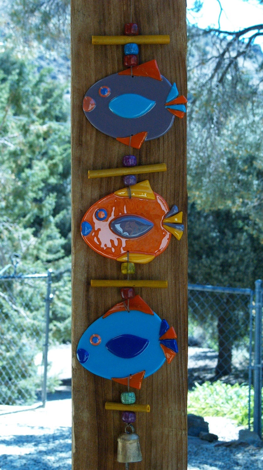fish mobile, fused glass, bright colors