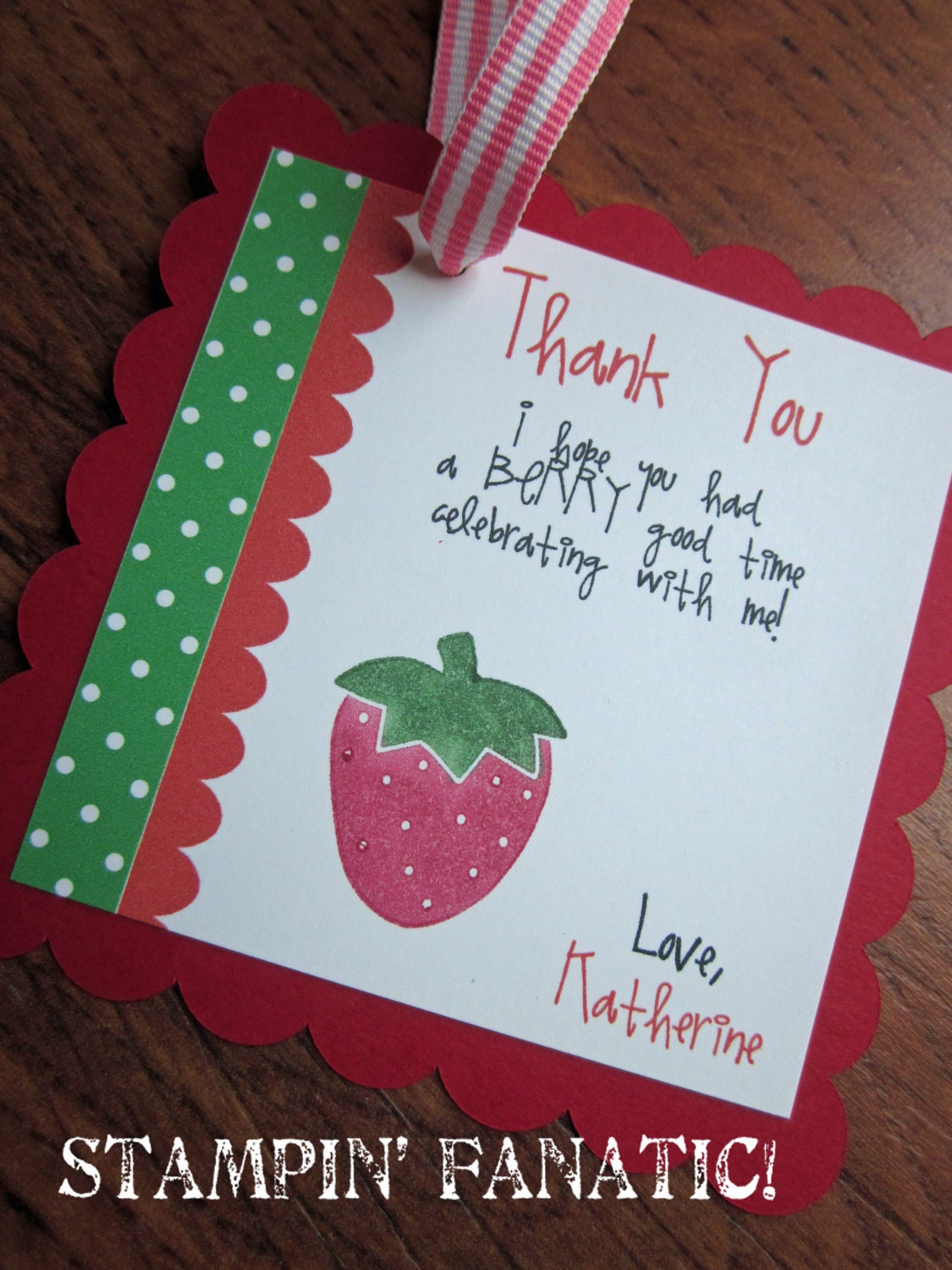 Sweet Strawberry Collection:Set of 12 Favor Tags, handstamped on square scallop background 4inches each Il_170x135