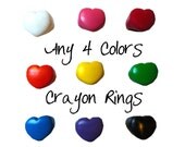 Heart Crayon Rings - Set of FOUR - size 6 or 8 - Coloring Rings