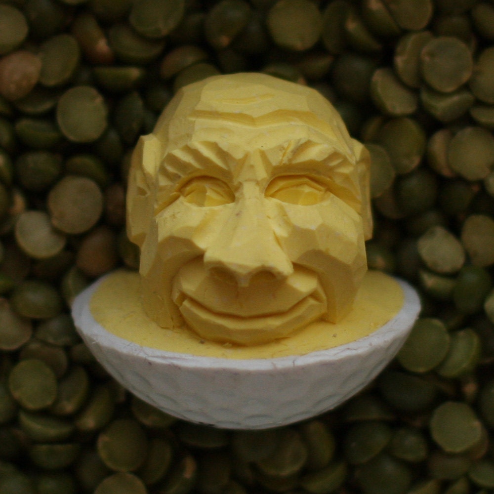 Yellow Bald Hand Carved Caricature Golf Ball
