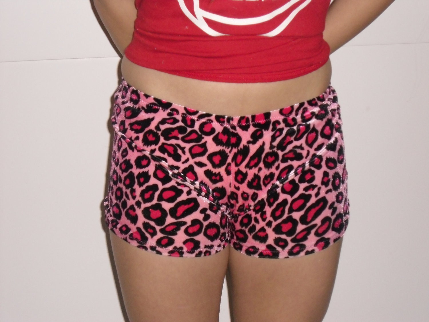 Pink leopard stretch velvet shorts any girls size