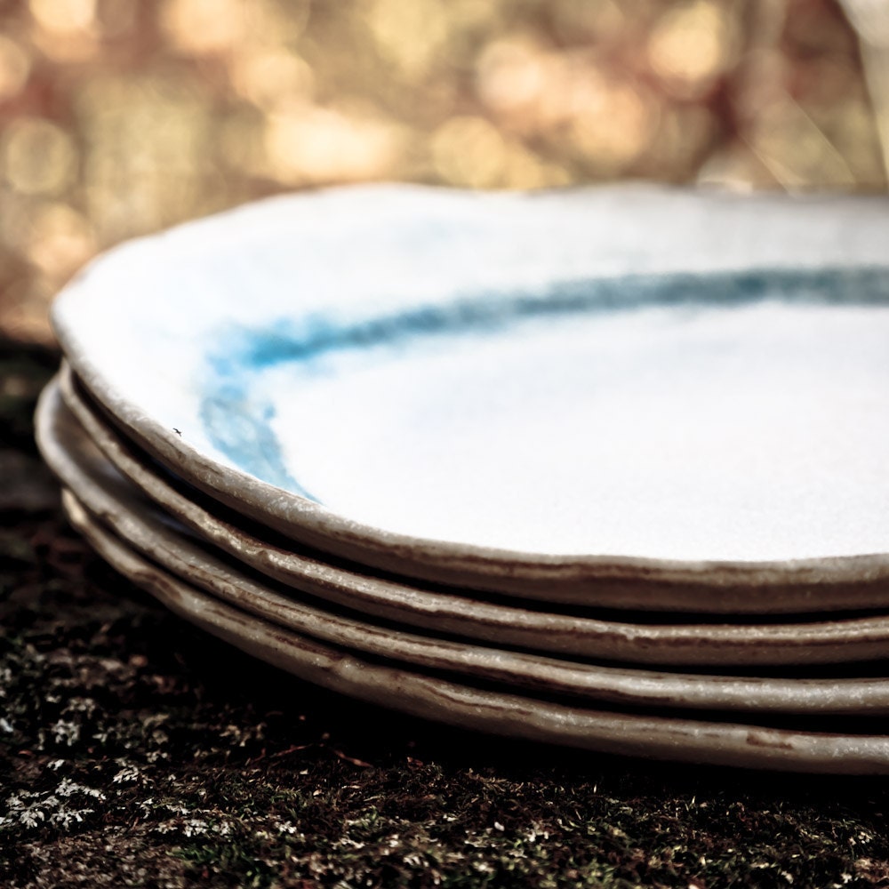 Ceramic Dinner Plate with Circles in Copper and Blue