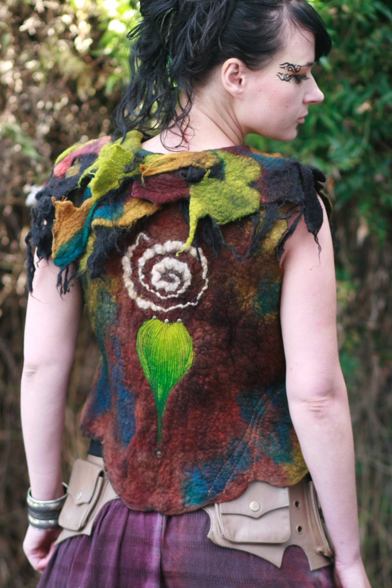 Felted wool vest - Merino Wool Vest - free form collar - Autumn River