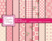 Digital Paper Pack: Vintage Summer Garden Party in Pink and Cream - Picnic, Cookout, BBQ, Party, Celebration