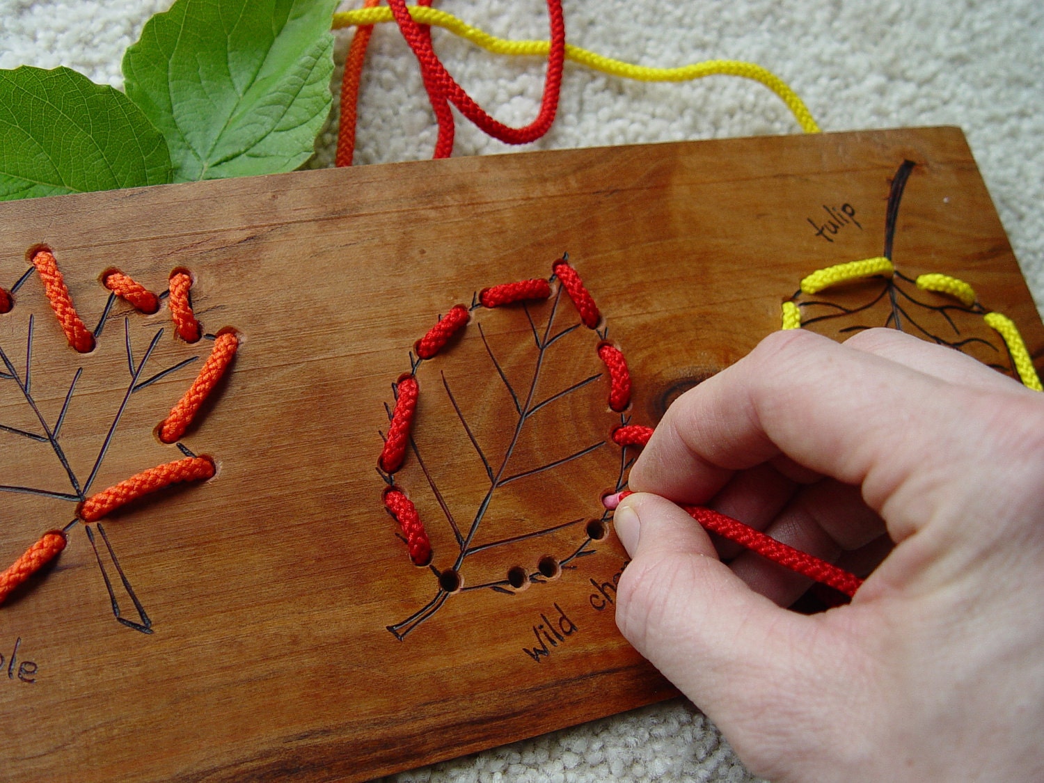 Leaves - Sewing Card - Cherry Wood, Maple or Walnut