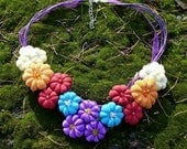 Textile necklace " Rainbow Flowers"  hand made