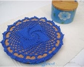 Cork Trivet Doily,Hotpads, coaster,round crochet,Modern Kitchen,strong blue