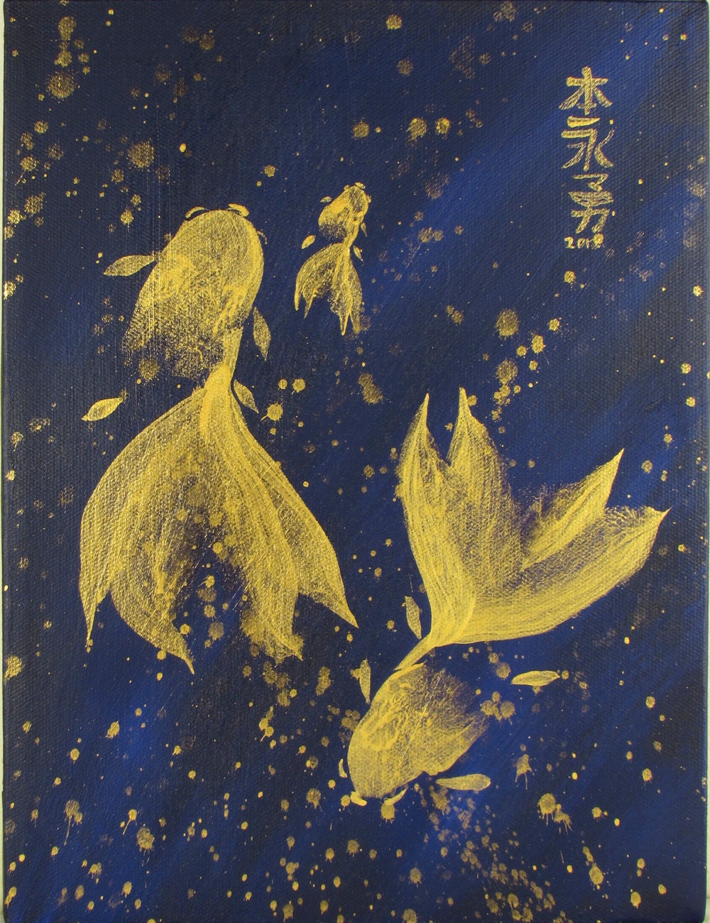 Goldfish on Blue - Original 9"x12"