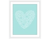 Love Heart - Wall Art Print - Nursery Decor  - Mint - Soft Blue - Aqua - Original - Simple Modern - Pastel - Under 20 - AldariArt