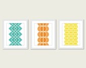Geometric Digital Print Set - Modern Home Decor- Geometry- Orange Mint Turquoise Yellow