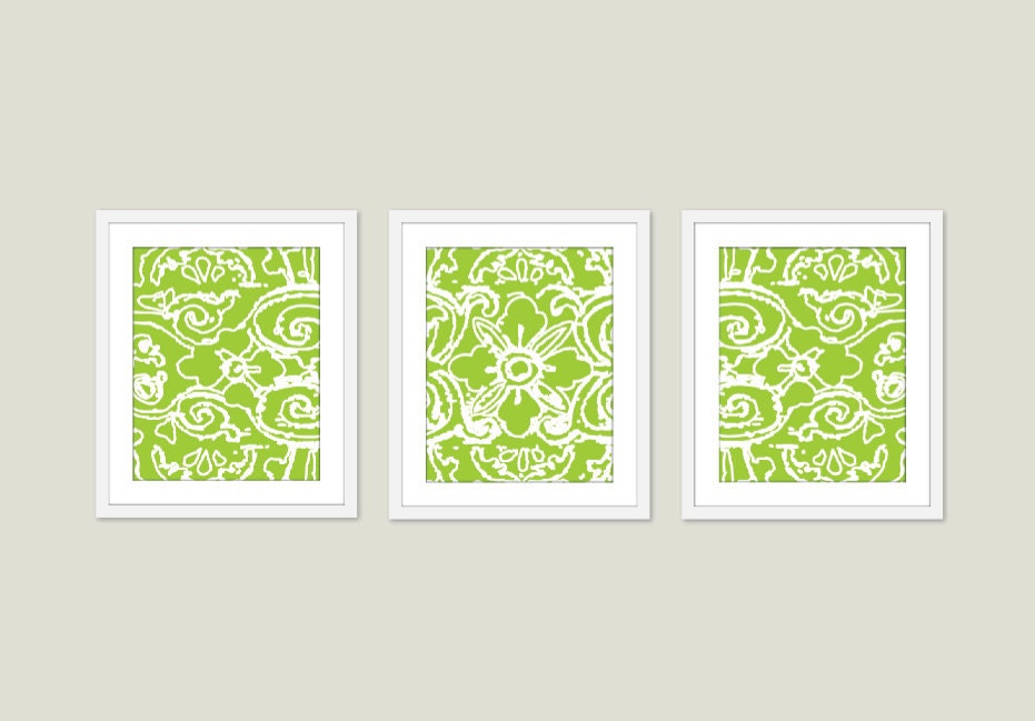 Abstract Flower Digital Print Set Green Wall Art Modern Home Decor Spring - Lace
