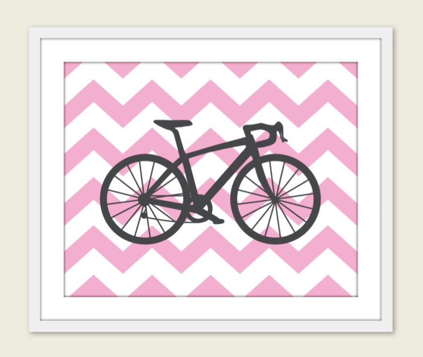 Bike Chevron Nursery Wall Art Print Modern Home Decor Bicycle Yellow Citrine Grey