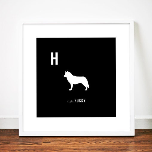 Husky print art illustration silhouette typographic siberian typography alphabet